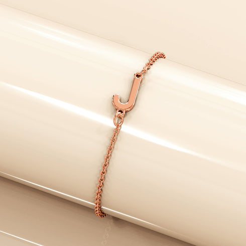 Bold Alphabet Letter Initial Charm Bracelet in Rose Gold Tone